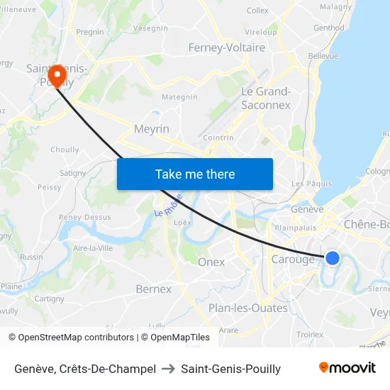 Genève, Crêts-De-Champel to Saint-Genis-Pouilly map