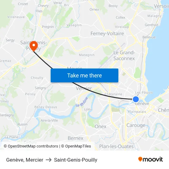 Genève, Mercier to Saint-Genis-Pouilly map