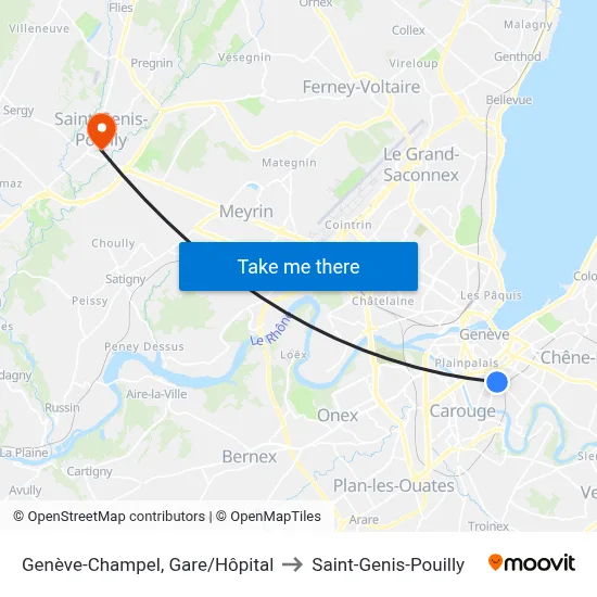 Genève-Champel, Gare/Hôpital to Saint-Genis-Pouilly map