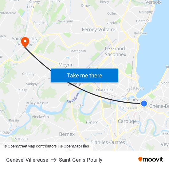 Genève, Villereuse to Saint-Genis-Pouilly map