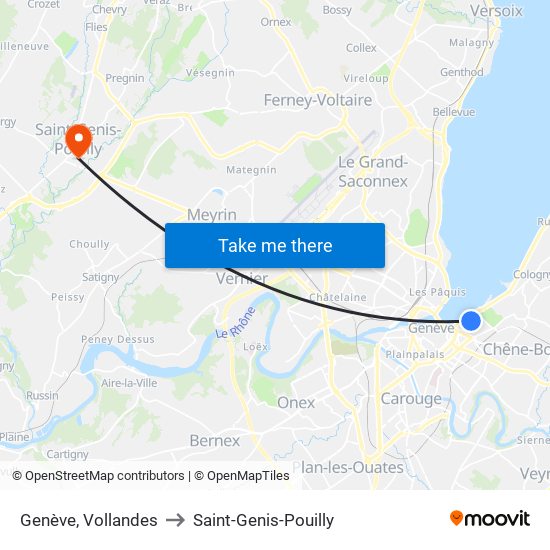 Genève, Vollandes to Saint-Genis-Pouilly map