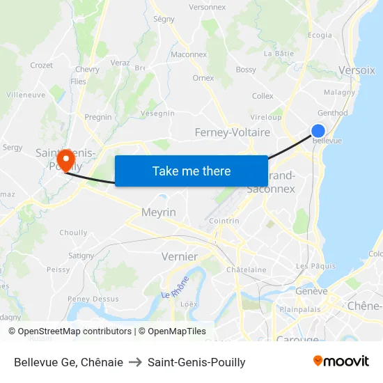 Bellevue Ge, Chênaie to Saint-Genis-Pouilly map