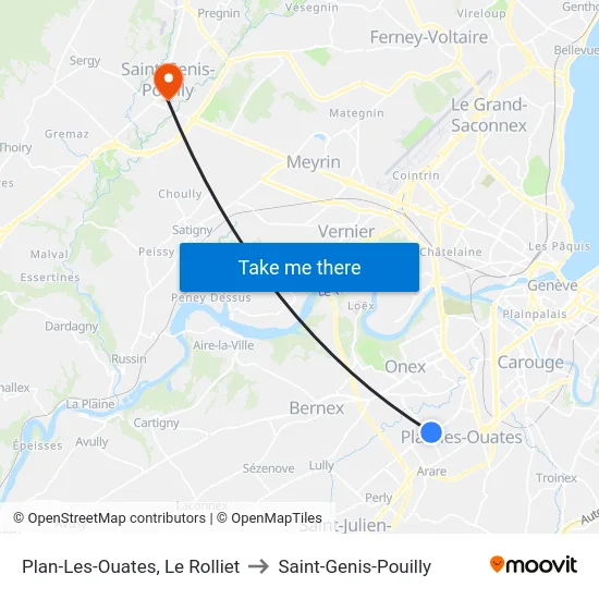 Plan-Les-Ouates, Le Rolliet to Saint-Genis-Pouilly map