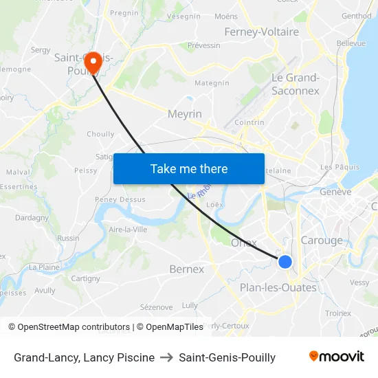 Grand-Lancy, Lancy Piscine to Saint-Genis-Pouilly map