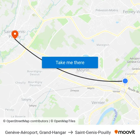 Genève-Aéroport, Grand-Hangar to Saint-Genis-Pouilly map