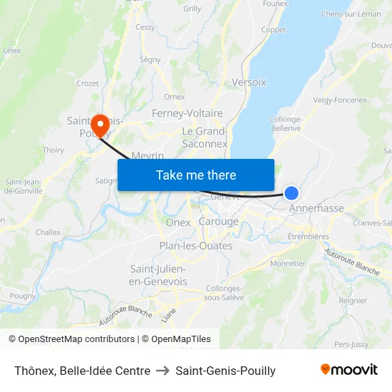 Thônex, Belle-Idée Centre to Saint-Genis-Pouilly map