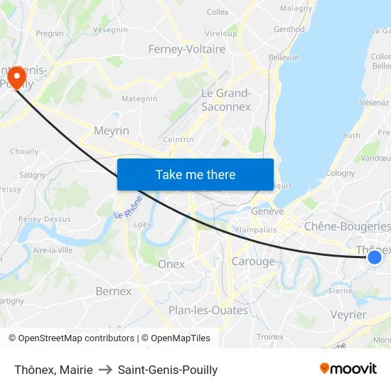 Thônex, Mairie to Saint-Genis-Pouilly map