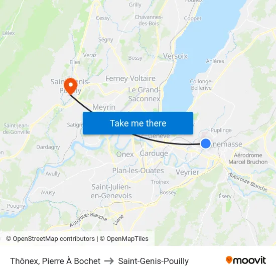 Thônex, Pierre À Bochet to Saint-Genis-Pouilly map