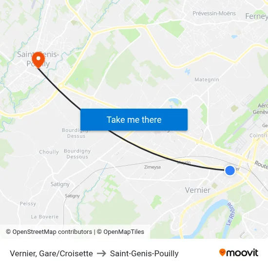 Vernier, Gare/Croisette to Saint-Genis-Pouilly map