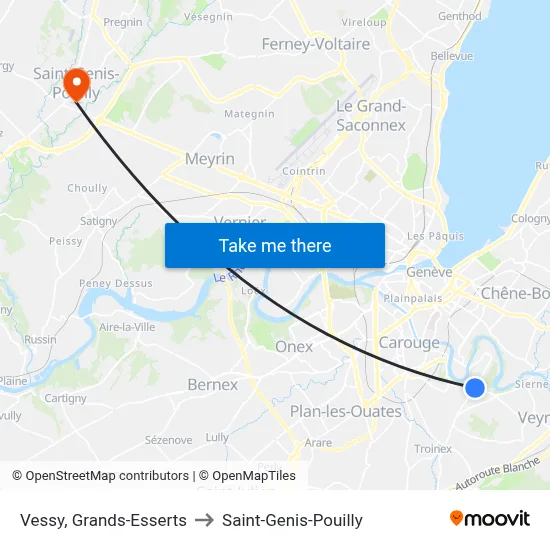 Vessy, Grands-Esserts to Saint-Genis-Pouilly map