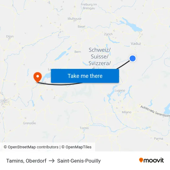 Tamins, Oberdorf to Saint-Genis-Pouilly map