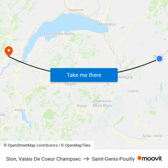 Sion, Valais De Coeur Champsec to Saint-Genis-Pouilly map