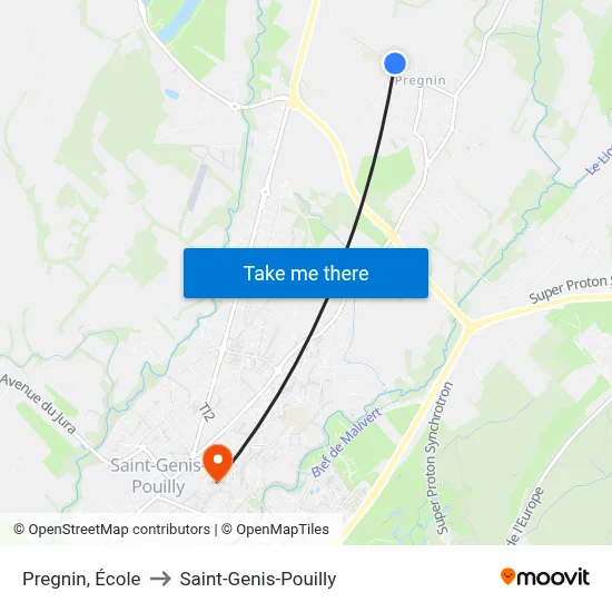 Pregnin, École to Saint-Genis-Pouilly map
