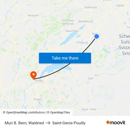 Muri B. Bern, Waldried to Saint-Genis-Pouilly map