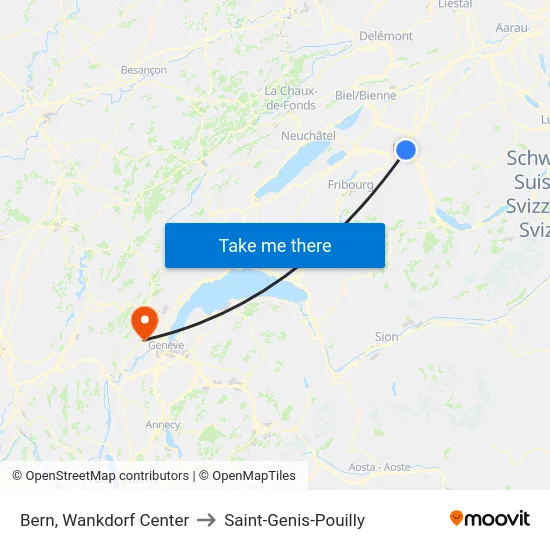 Bern, Wankdorf Center to Saint-Genis-Pouilly map