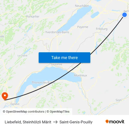 Liebefeld, Steinhölzli Märit to Saint-Genis-Pouilly map