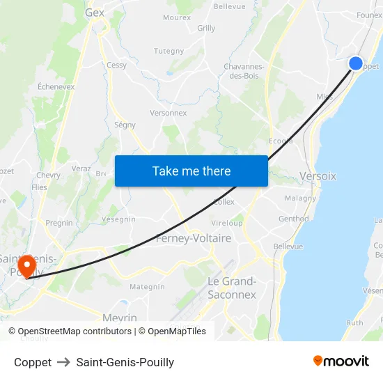 Coppet to Saint-Genis-Pouilly map