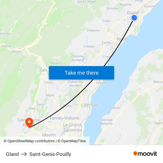 Gland to Saint-Genis-Pouilly map