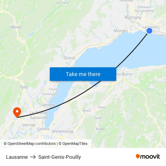 Lausanne to Saint-Genis-Pouilly map