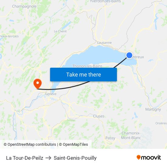 La Tour-De-Peilz to Saint-Genis-Pouilly map