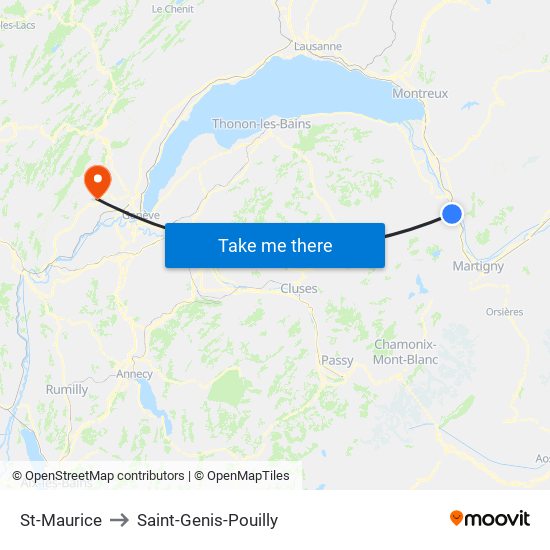 St-Maurice to Saint-Genis-Pouilly map