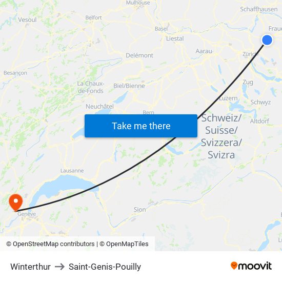 Winterthur to Saint-Genis-Pouilly map