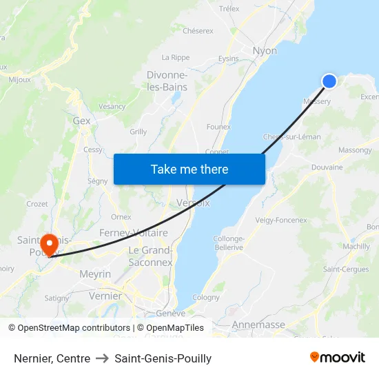 Nernier, Centre to Saint-Genis-Pouilly map