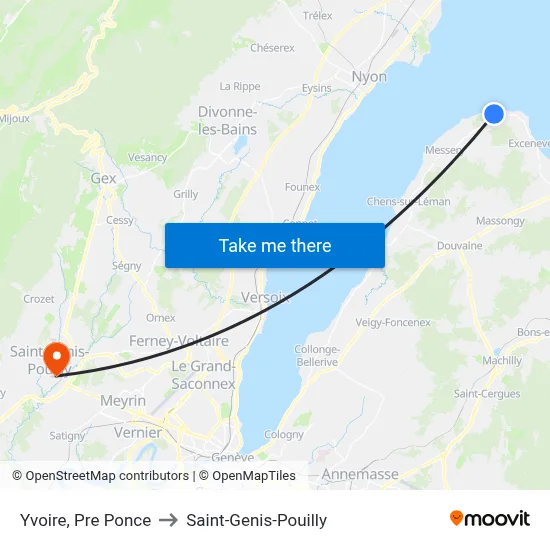 Yvoire, Pre Ponce to Saint-Genis-Pouilly map