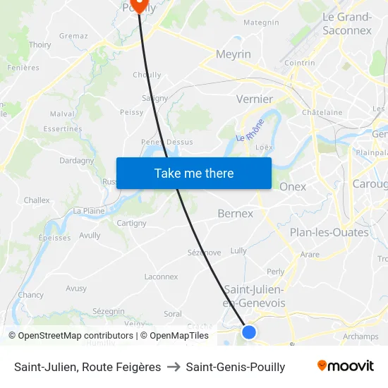 Saint-Julien, Route Feigères to Saint-Genis-Pouilly map