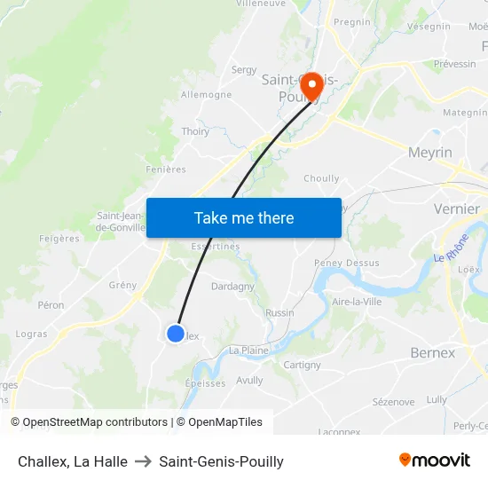 Challex, La Halle to Saint-Genis-Pouilly map
