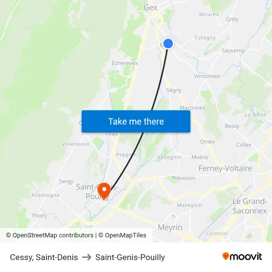 Cessy, Saint-Denis to Saint-Genis-Pouilly map