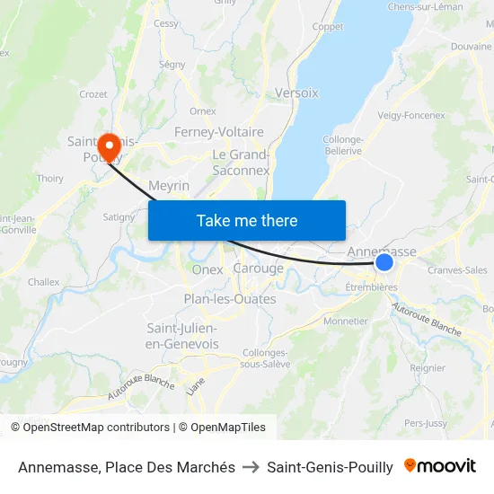 Annemasse, Place Des Marchés to Saint-Genis-Pouilly map
