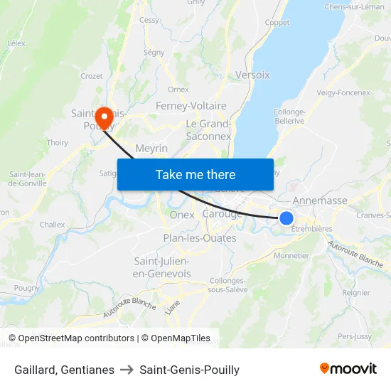 Gaillard, Gentianes to Saint-Genis-Pouilly map
