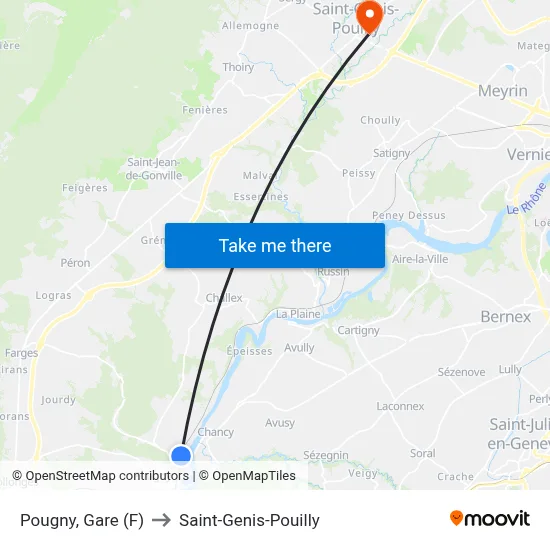 Pougny, Gare (F) to Saint-Genis-Pouilly map