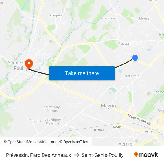 Prévessin, Parc Des Anneaux to Saint-Genis-Pouilly map