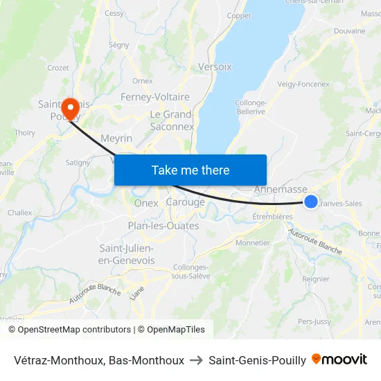 Vétraz-Monthoux, Bas-Monthoux to Saint-Genis-Pouilly map