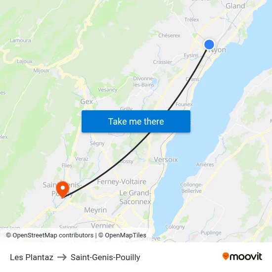 Les Plantaz to Saint-Genis-Pouilly map
