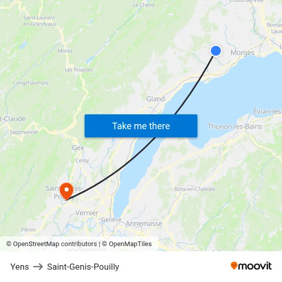 Yens to Saint-Genis-Pouilly map