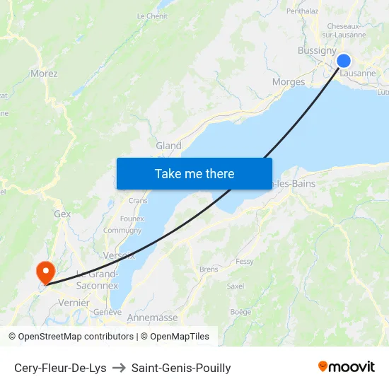 Cery-Fleur-De-Lys to Saint-Genis-Pouilly map