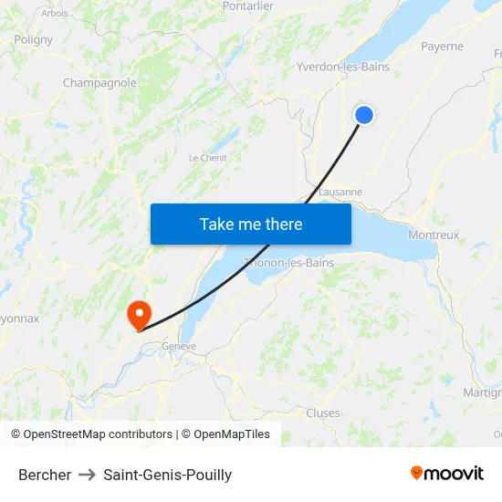 Bercher to Saint-Genis-Pouilly map