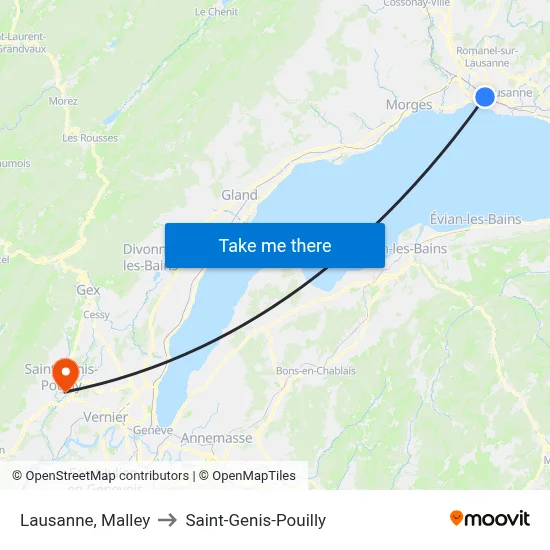 Lausanne, Malley to Saint-Genis-Pouilly map