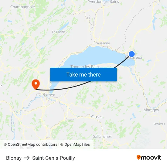 Blonay to Saint-Genis-Pouilly map