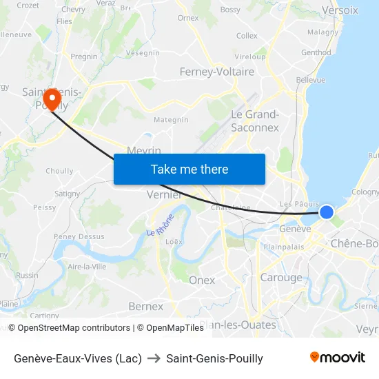 Genève-Eaux-Vives (Lac) to Saint-Genis-Pouilly map