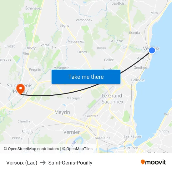 Versoix (Lac) to Saint-Genis-Pouilly map