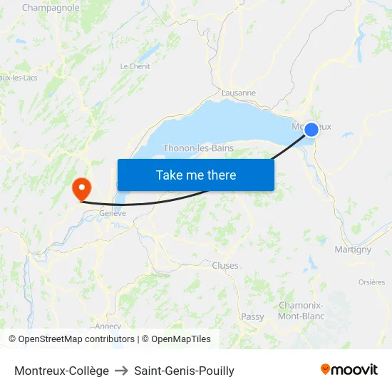 Montreux-Collège to Saint-Genis-Pouilly map