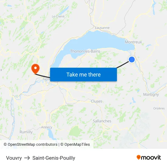 Vouvry to Saint-Genis-Pouilly map