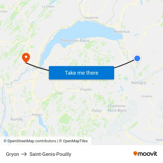 Gryon to Saint-Genis-Pouilly map