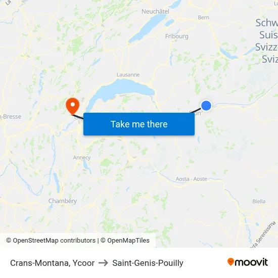 Crans-Montana, Ycoor to Saint-Genis-Pouilly map