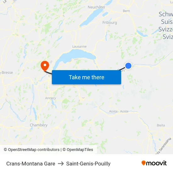 Crans-Montana Gare to Saint-Genis-Pouilly map