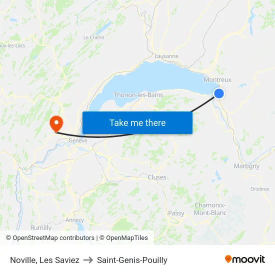 Noville, Les Saviez to Saint-Genis-Pouilly map